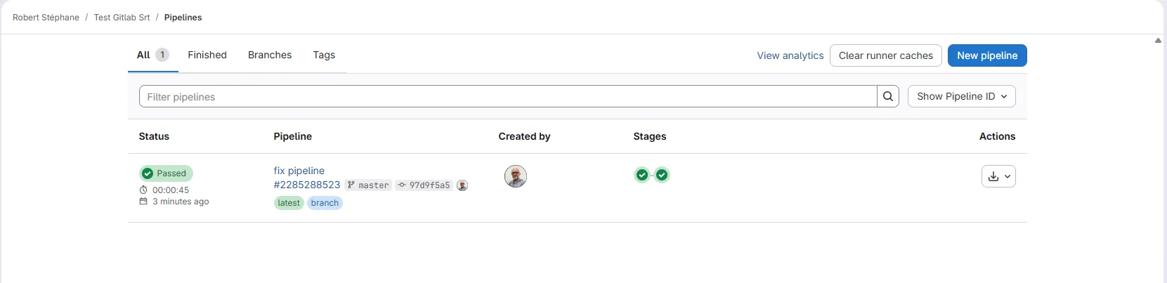 List of GitLab pipelines