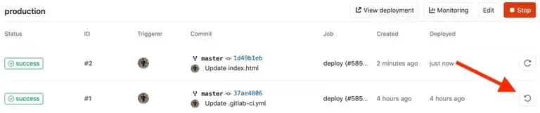 GitLab CI environment rollback