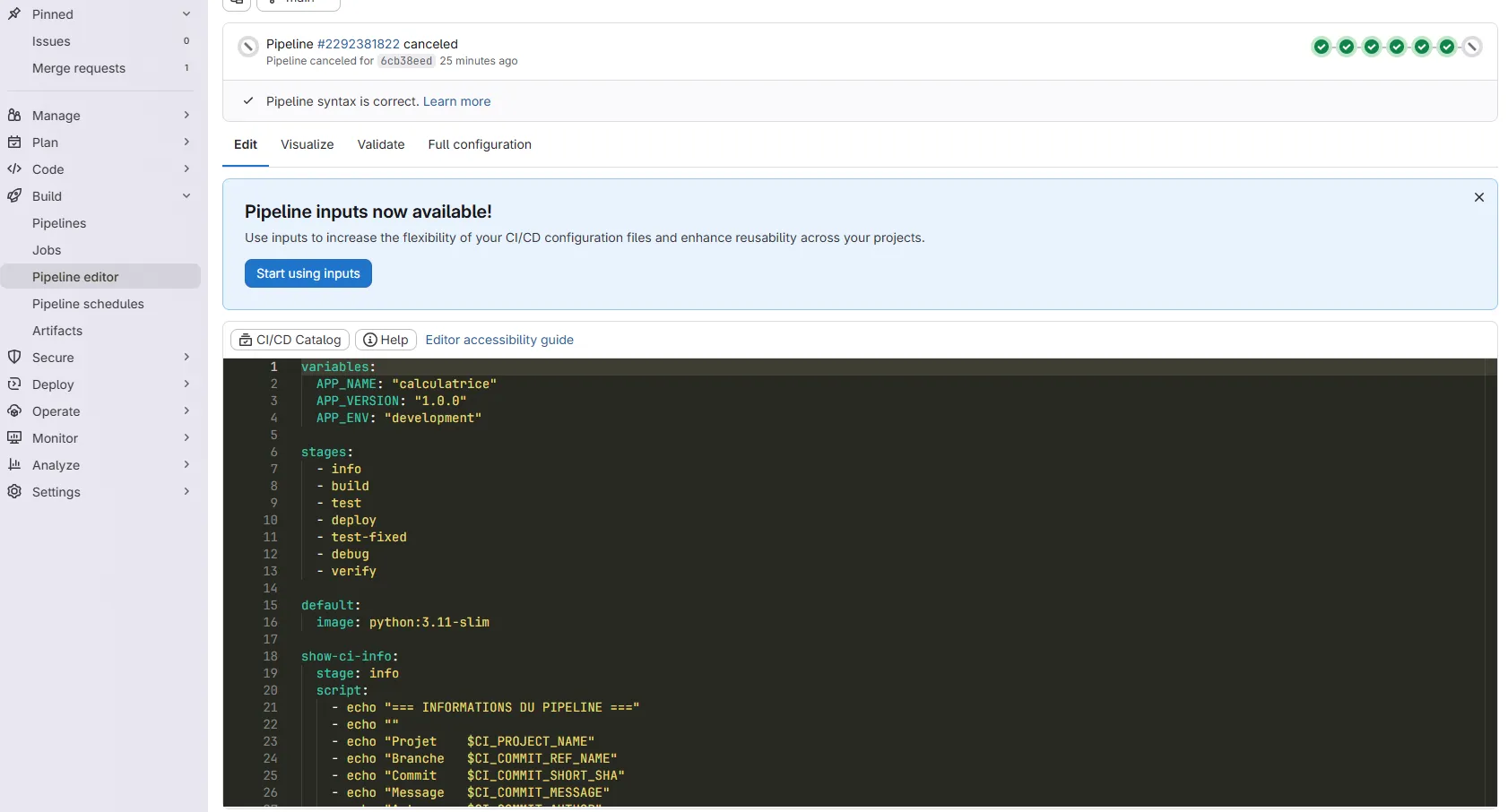GitLab Pipeline Editor