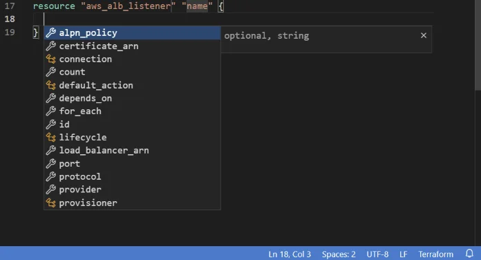 Intellisense Terraform